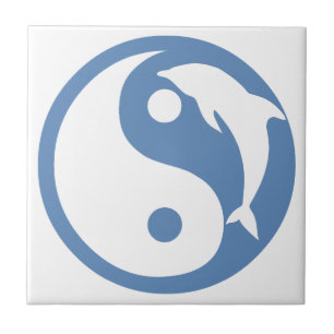 Dolphin on Blue Yin Yang Tile Kakelplatta