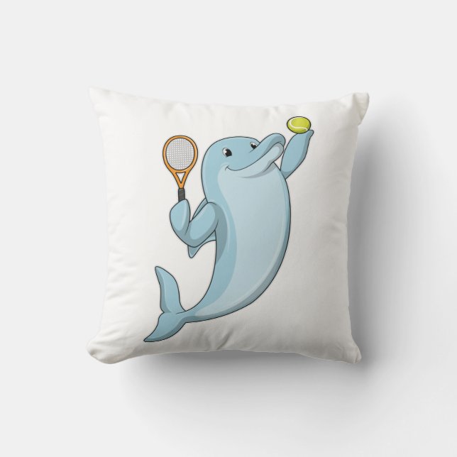 Dolphin på Tennis med Tennis racket Kudde (Framsida)