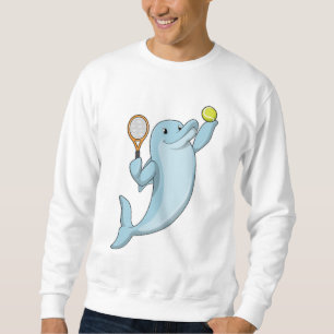 Dolphin på Tennis med Tennis racket Lång Ärmad Tröja