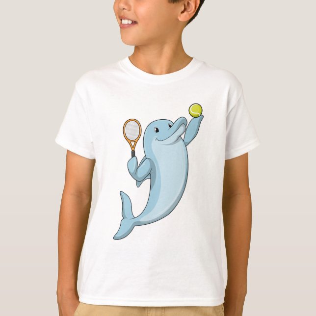 Dolphin på Tennis med Tennis racket T Shirt (Framsida)