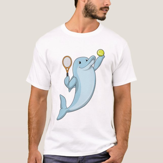 Dolphin på Tennis med Tennis racket T Shirt (Framsida)