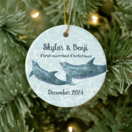 Dolphin Pair First Married Christmas Julgransprydnad Keramik