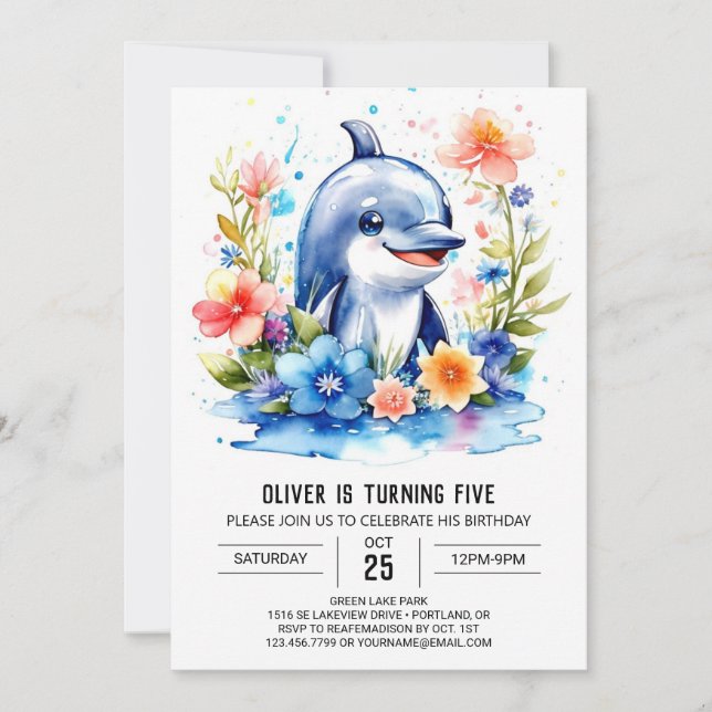 Dolphin Party födelsedag i Baby Inbjudningar (Framsida)