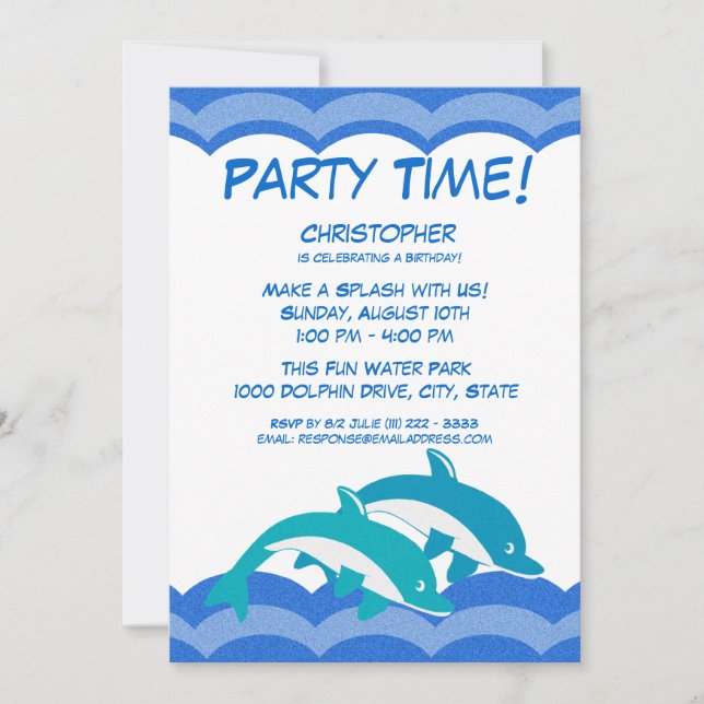 Dolphin Party Time Birthday Inbjudningar (Framsida)