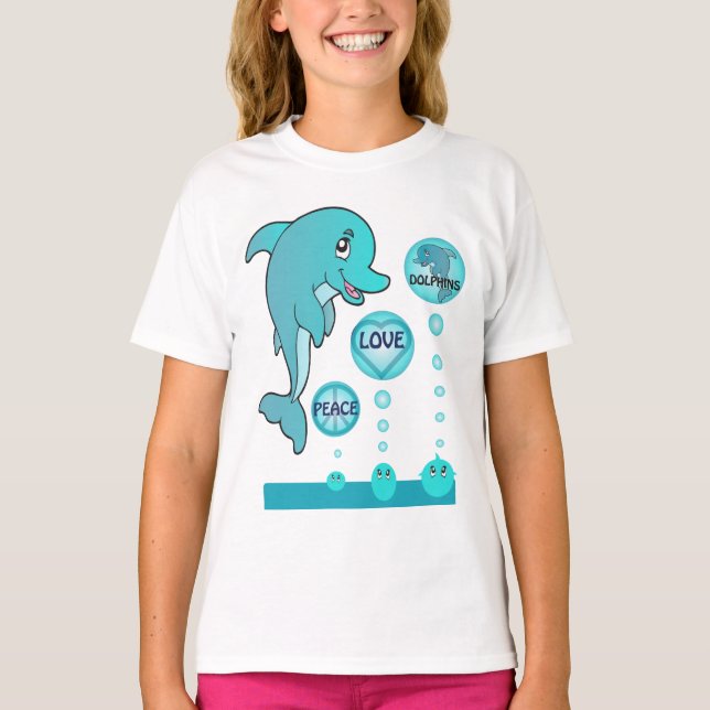 Dolphin Peace Kärlek Dolphins Kids T-shirt (Framsida)