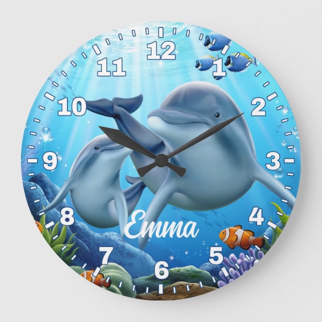 Dolphin Personalizable Wall Clock Stor Klocka (Framsida)