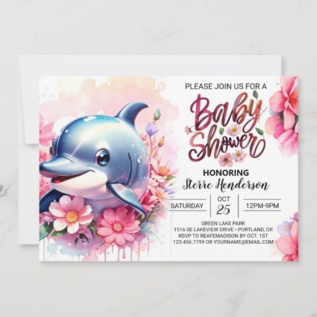 Dolphin Playground Girl Baby Shower-inbjudan Inbjudningar (Framsida)