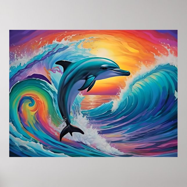 Dolphin Plays in Psychedelic Seas Poster (Framsidan)