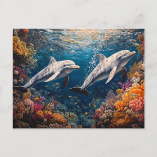 Dolphin Pod Coral Reef Vykort