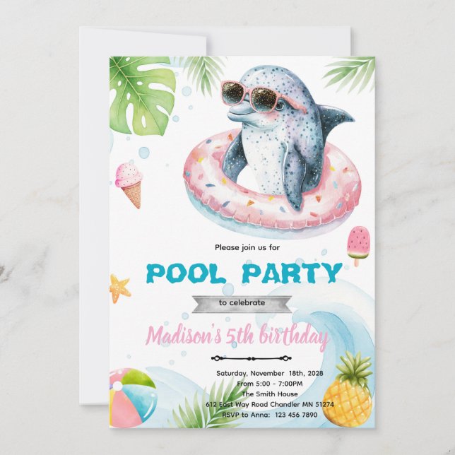 Dolphin Pool Party invite Inbjudningar (Framsida)