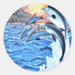 Dolphin Porpoise oceanscenes art Runt Klistermärke