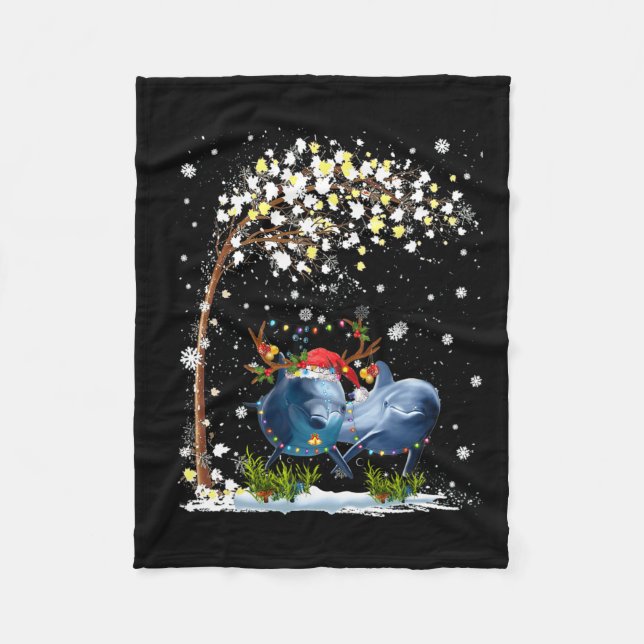 Dolphin Reindeer Hat Santa Julgran Funny Xm Fleecefilt (Framsidan)