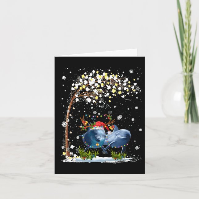 Dolphin Reindeer Hat Santa Julgran Funny Xm Kort (Framsida)