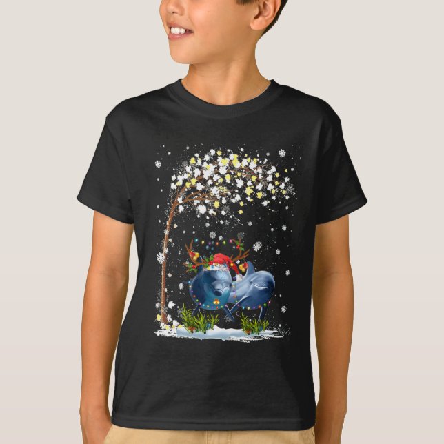 Dolphin Reindeer Hat Santa Julgran Funny Xm T Shirt (Framsida)