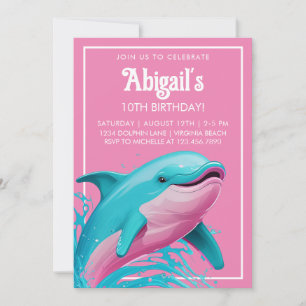 Dolphin Rosa Teal Blue Summer Beach Bassäng Birthd Inbjudningar