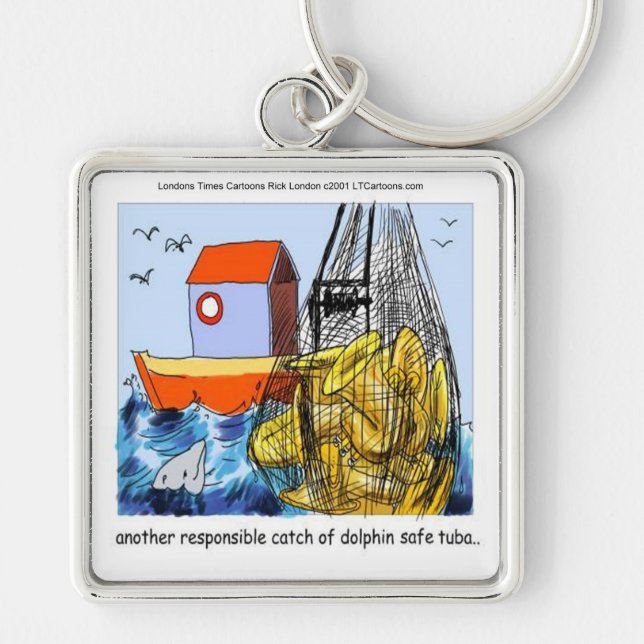 Dolphin-Säker Tuba Funny Fyrkantig Silverfärgad Nyckelring (Framsidan)