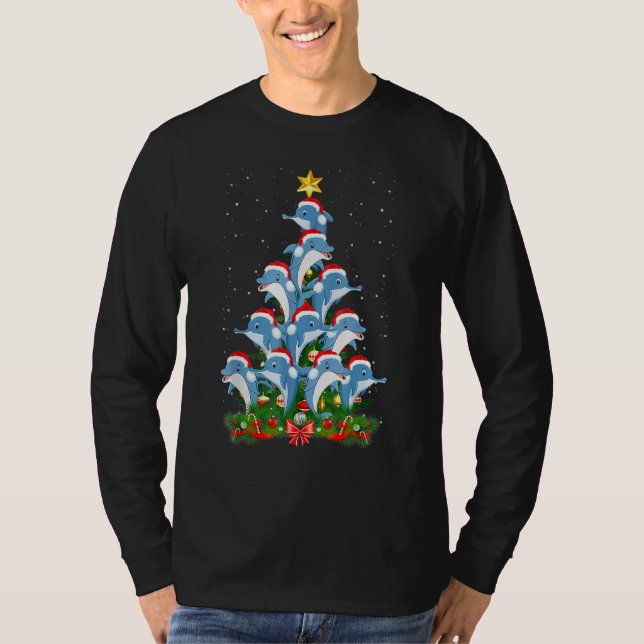 Dolphin Santa Hat Julgran T Shirt (Framsida)