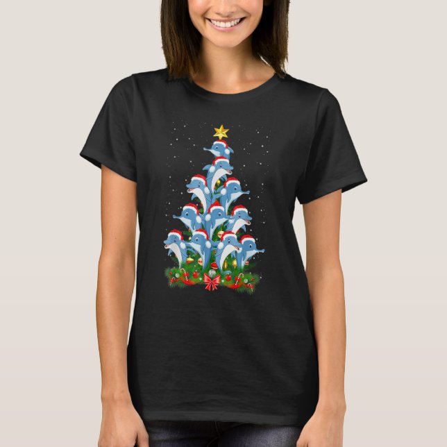 Dolphin Santa Hat Julgran T Shirt (Framsida)