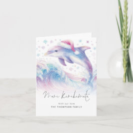 Dolphin Santa Hat Meri Kirihimete Christmas folded Helgkort