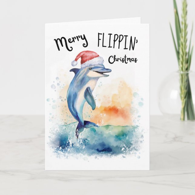 Dolphin Santa Merry Flippin' Christmas Beach Helgkort (Framsida)
