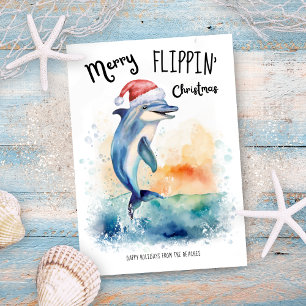 Dolphin Santa Merry Flippin-julstranden Julkort