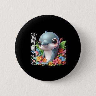 Dolphin say Hej in Koreansk Sticker Knapp