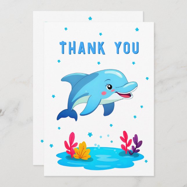 Dolphin Sea Animals Birthday Photo  Tack Kort (Fram/baksida)
