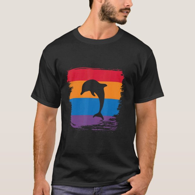 Dolphin Shadow Silhouette med färgstark Flagga T Shirt (Framsida)
