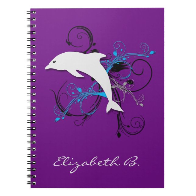 Dolphin Silhouette Lila Personlig bärbar dator Anteckningsbok Med Spiral (Framsidan)