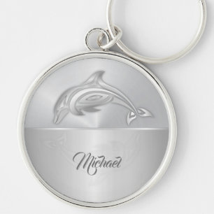 Dolphin Silver Monogram Rund Silverfärgad Nyckelring
