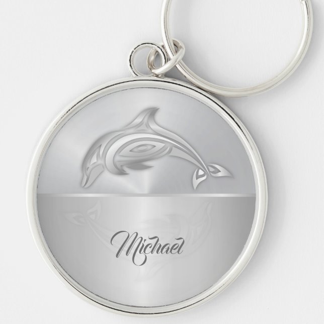 Dolphin Silver Monogram Rund Silverfärgad Nyckelring (Framsidan)