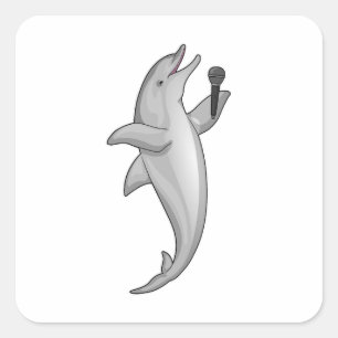 Dolphin Singer Microphone Fyrkantigt Klistermärke