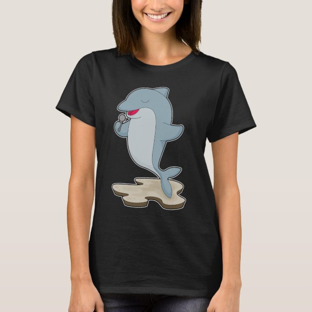 Dolphin Singer Microphone Music T Shirt (Framsida)