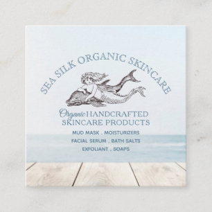 Dolphin Sjöjungfru Logotyp Handcrafts Organic Skin Fyrkantigt Visitkort