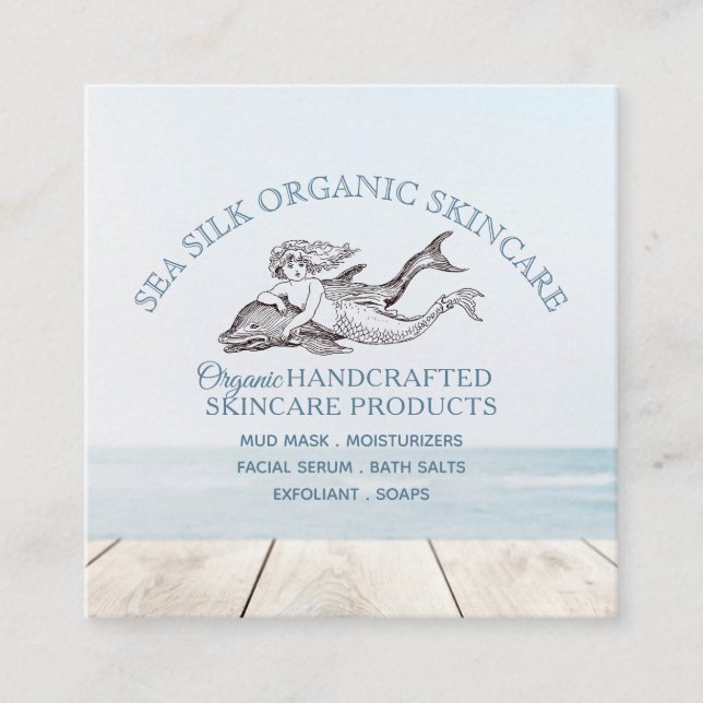 Dolphin Sjöjungfru Logotyp Handcrafts Organic Skin Fyrkantigt Visitkort (Framsida)