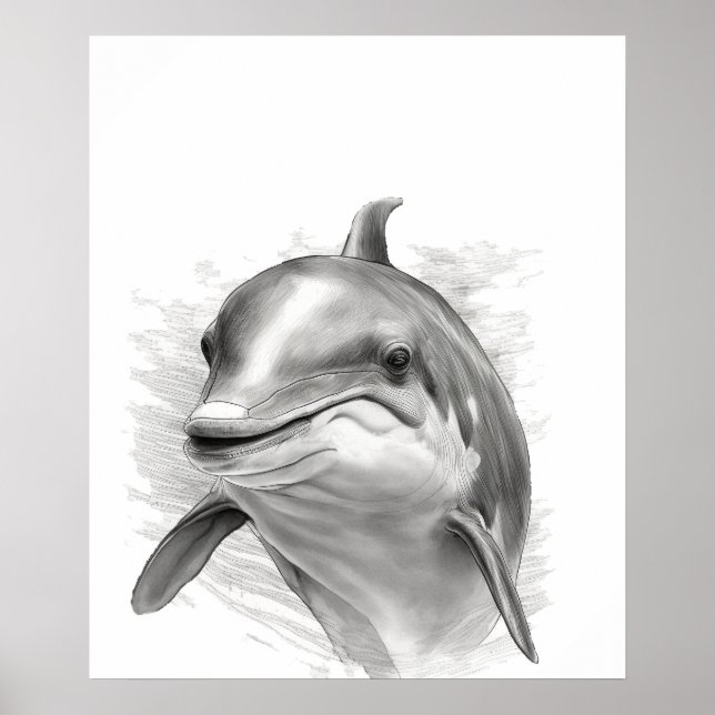 Dolphin Sketch Porträtt Black white Poster (Framsidan)