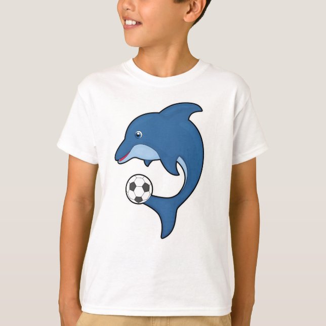 Dolphin som fotbollsspelare med fotboll t shirt (Framsida)