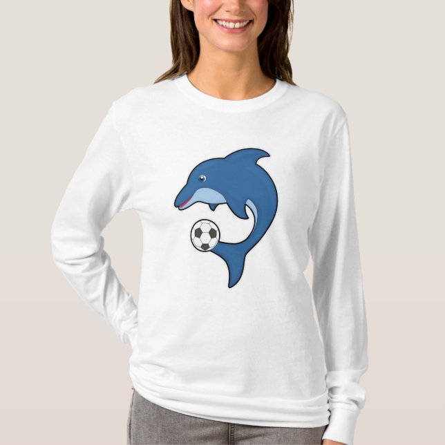 Dolphin som fotbollsspelare med fotboll t shirt (Framsida)