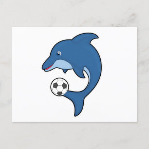 Dolphin som fotbollsspelare med fotboll vykort
