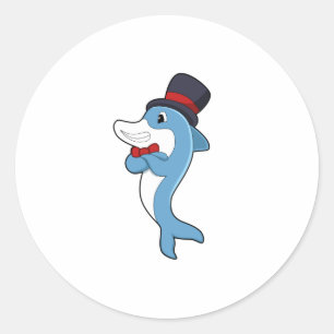 Dolphin som gentleman med Hat Runt Klistermärke