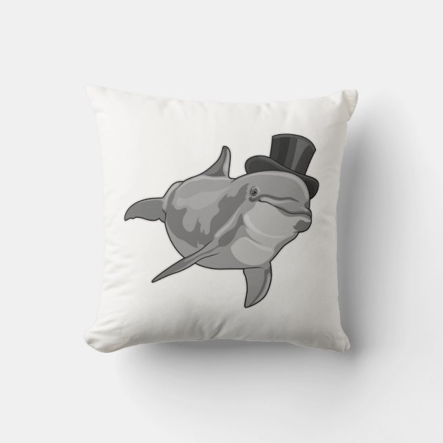 Dolphin som gentleman med Top hat Kudde (Framsida)