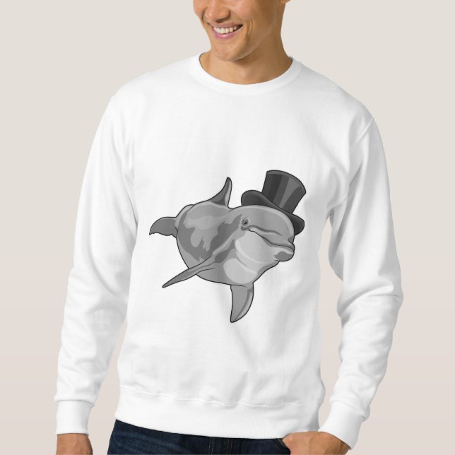 Dolphin som gentleman med Top hat Lång Ärmad Tröja (Framsida)