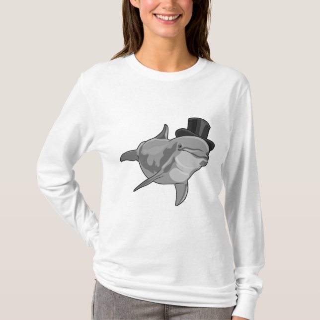 Dolphin som gentleman med Top hat T Shirt (Framsida)