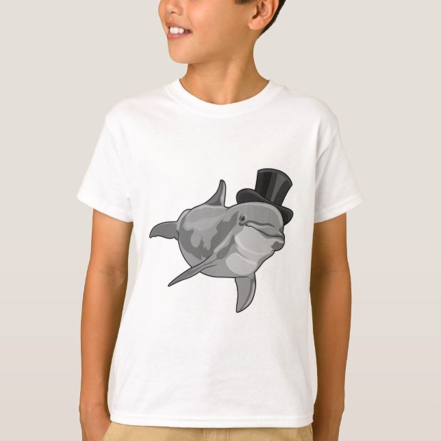 Dolphin som gentleman med Top hat T Shirt (Framsida)