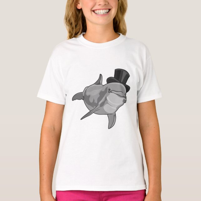 Dolphin som gentleman med Top hat T Shirt (Framsida)