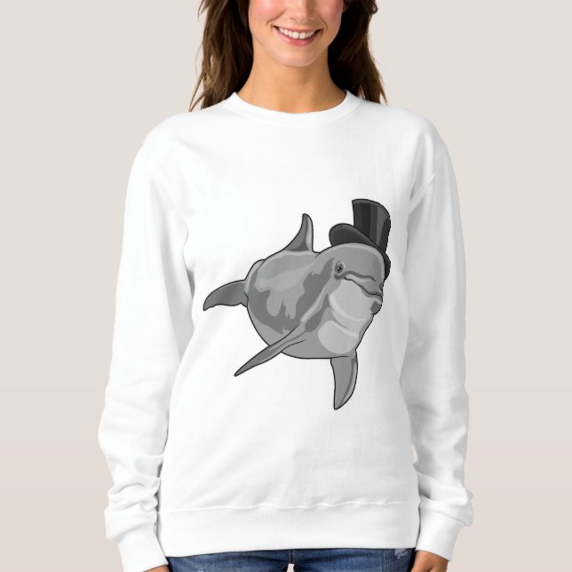 Dolphin som gentleman med Top hat T Shirt (Framsida)