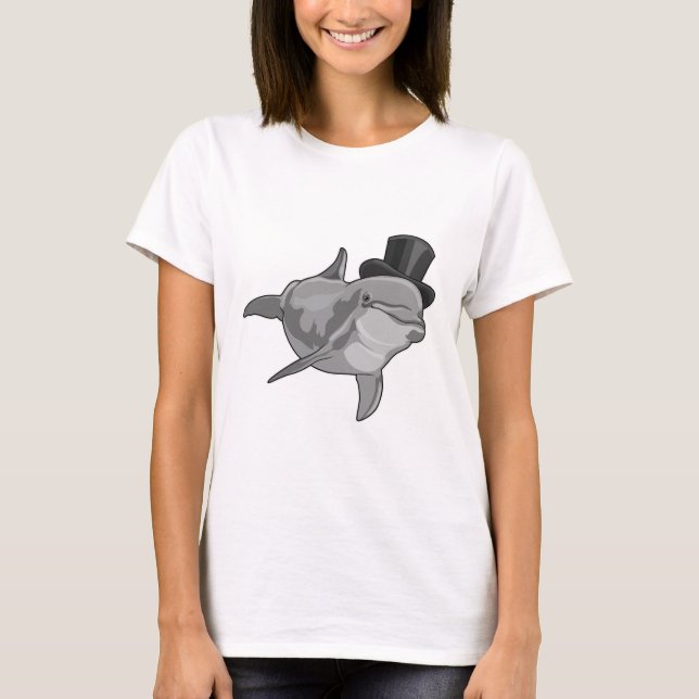 Dolphin som gentleman med Top hat T Shirt (Framsida)