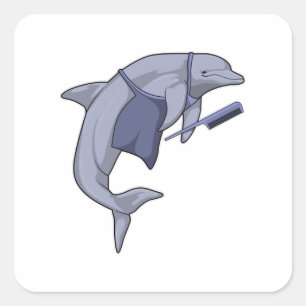 Dolphin som Hairdresser med Comb Fyrkantigt Klistermärke