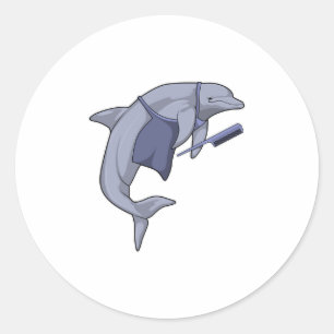 Dolphin som Hairdresser med Comb Runt Klistermärke