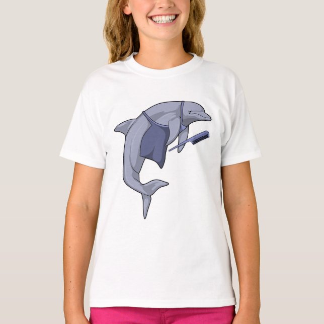 Dolphin som Hairdresser med Comb T Shirt (Framsida)